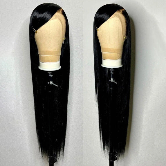 Long Silk Straight Virgin Human Hair Lace Front Wigs For Black Women