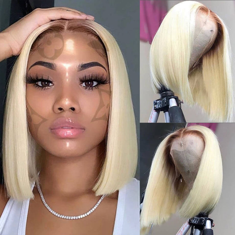 #4/613 Blonde Straight Bob Glueless Lace Front Wig Virgin Human Hair