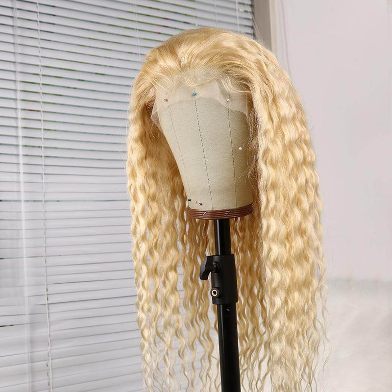 100% Virgin Human Hair Pure 613 Blonde Curly Lace Front Wigs with Baby Hair