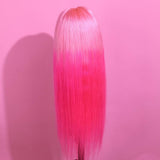 Ombre Pink Straight Transparent Lace Front Wigs 12A Virgin Human Hair