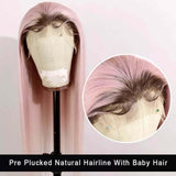 Ombre #4/Pink Straight Lace Front Wigs 100% Virgin Human Hair with Baby Hair