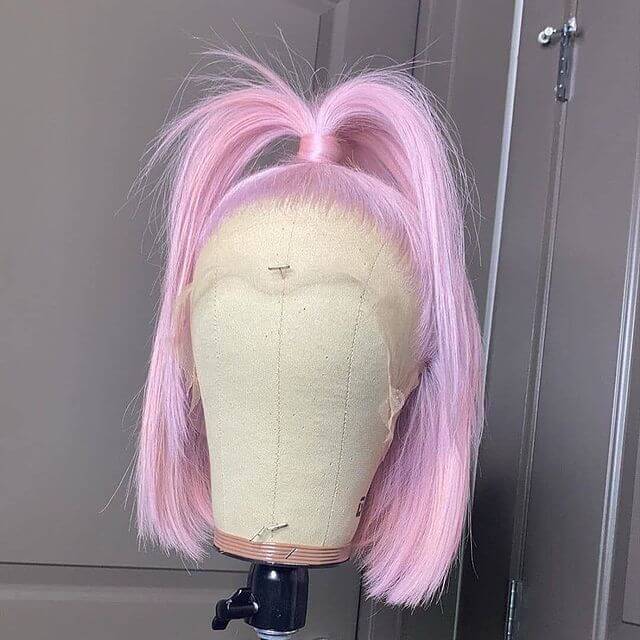 Light Pink Short Bob Lace Front Wigs 100% Virgin Human Hair with Baby Hair