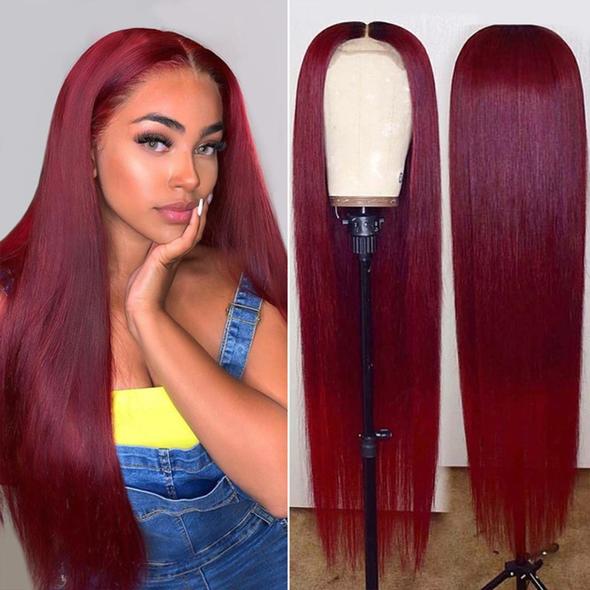 Vibrant Burgundy Lustrous Silky Straight Lace Frontal Wig