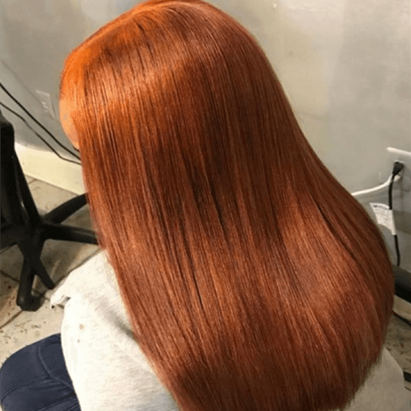 Long Silk Straight Ginger Virgin Hair 200% Density Orange Lace Front Wigs