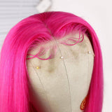 Rose Pink Straight Lace Front Wigs 12A Virgin Human Hair Dark Pink Wigs