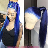 Drak Blue Straight 100% Virgin Human Hair Lace Front Wigs with Baby Hair