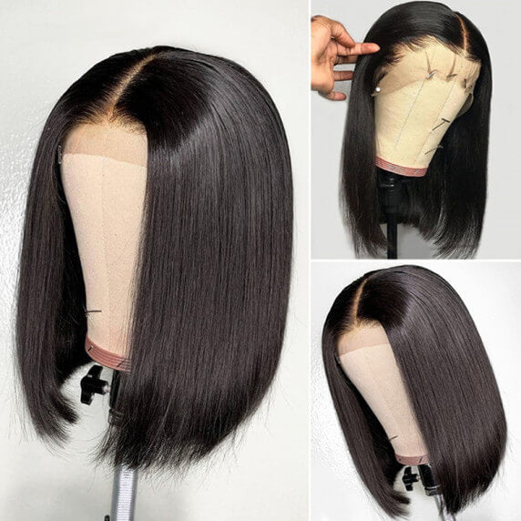 Silk Straight Bob Transparent Lace Front Wigs 100% Virgin Human Hair