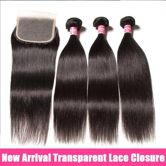 Straight 3pcs Bundles with 4x4 Closure Remy Human Hair Weave with Closure