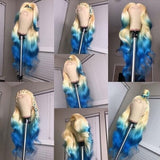 Ombre Blonde&Blue Body Wave Lace Front Wigs 100% Virgin Human Hair