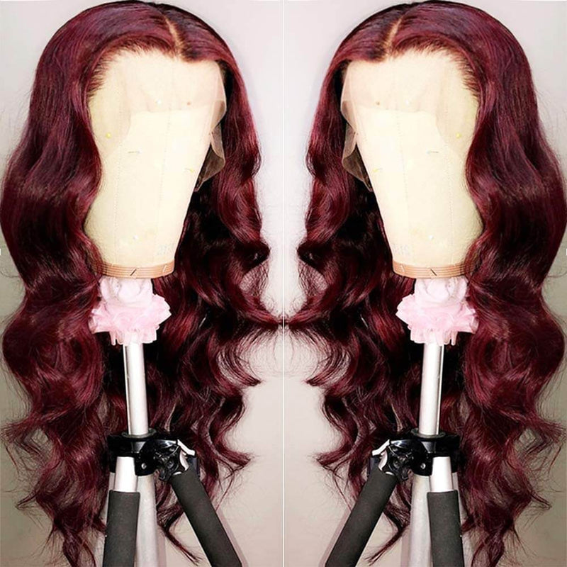99J Body Wave Lace Front Wigs 100% Virgin Human Hair Burgundy Wigs