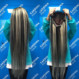 Blonde&Black Highlight Straight Transparent Lace Front Wigs 12A Virgin Human Hair