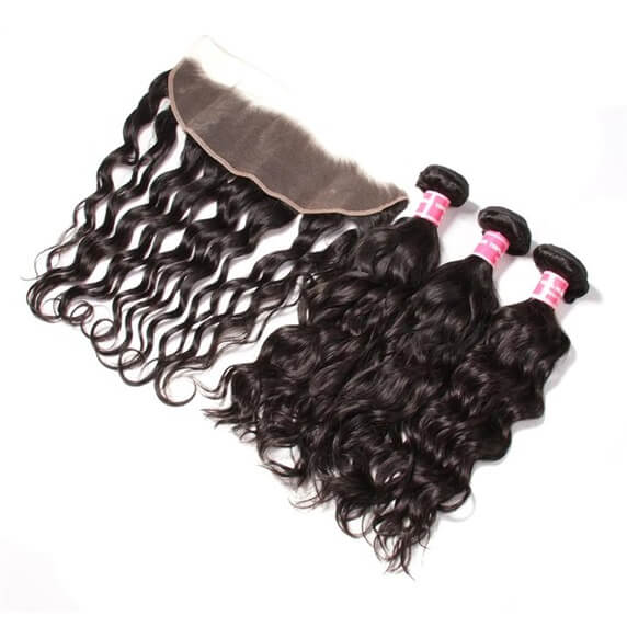 Brazilian Natural Wave 13x4 Ear to Ear Lace Frontal with 3 PCS Top Quality Bundles