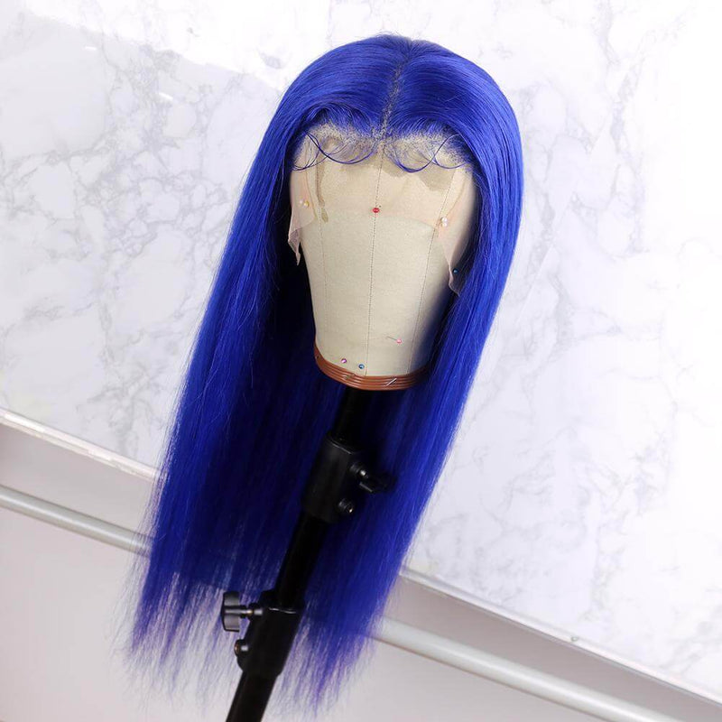 Straight Blue Lace Front Wigs 100% Virgin Human Hair with Baby Hair