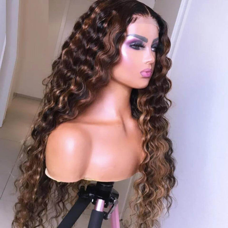 Highlight Curly Water Wave 100% Virgin Human Hair Lace Front Wigs