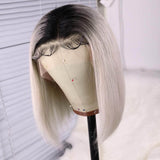 Ombre 1B/Grey Straight Bob Lace Front Wigs 12A Virgin Human Hair Luxurious Wigs