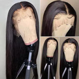 Straight Long Silk Virgin Hair 180% Density Transparent Lace Front Wigs