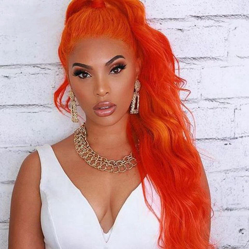 Luxurious Bright Orange Body Wave Lace Front Wigs 12A Virgin Human Hair Wigs