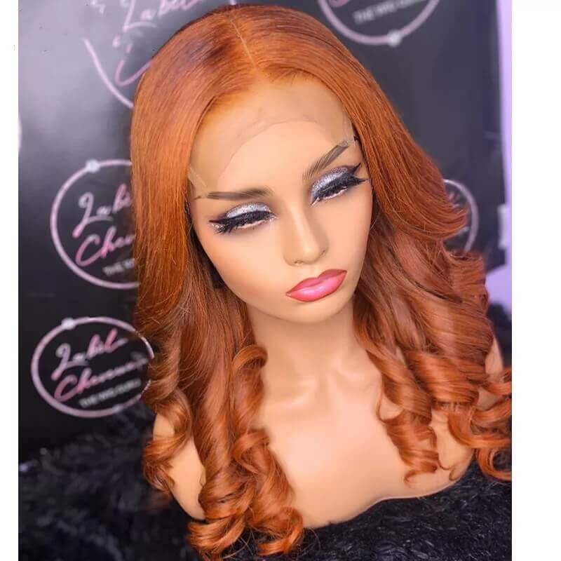 Orange Wave Long Hair Lace Front Wigs 100% Virgin Human Hair Wavy Wigs