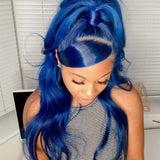 Dark Blue Body Wave Lace Front Wigs 100% Virgin Human Hair Wavy Wigs with Bangs