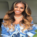 Long Highlight Body Wave 100% Virgin Human Hair Wavy Lace Front Wigs