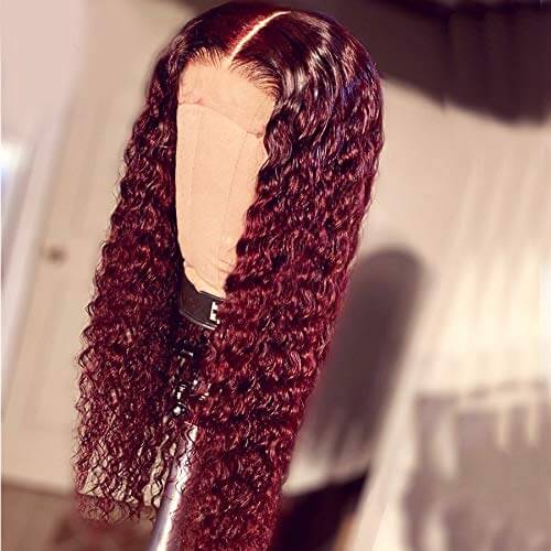 Ombre 1B/99J Long Curly Hair 100% Virgin Human Hair Burgundy Lace Front Wigs