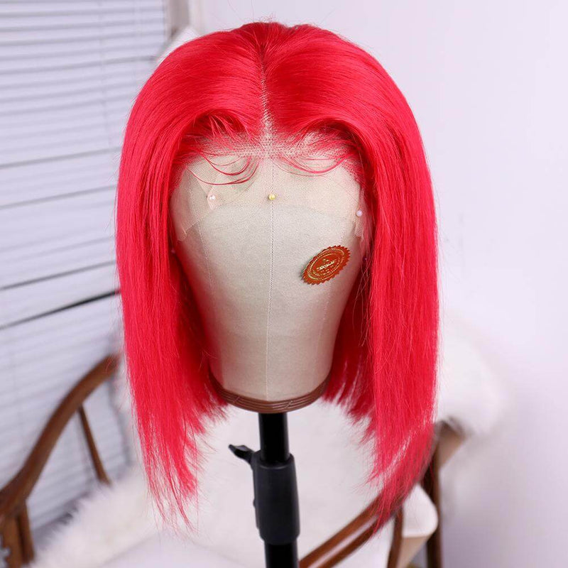 Luxurious Red Short Bob Lace Front Wigs 100% Virgin Human Hair Wigs
