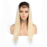 1b/613 Blonde Silk Straight Glueless Lace Front Wig 100% Virgin Human Hair