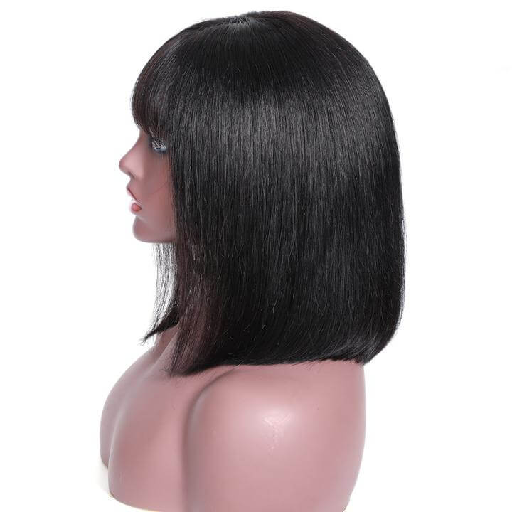 Silk Straight Bob Transparent Lace Front Wigs with Bangs 100% Virgin Human Hair
