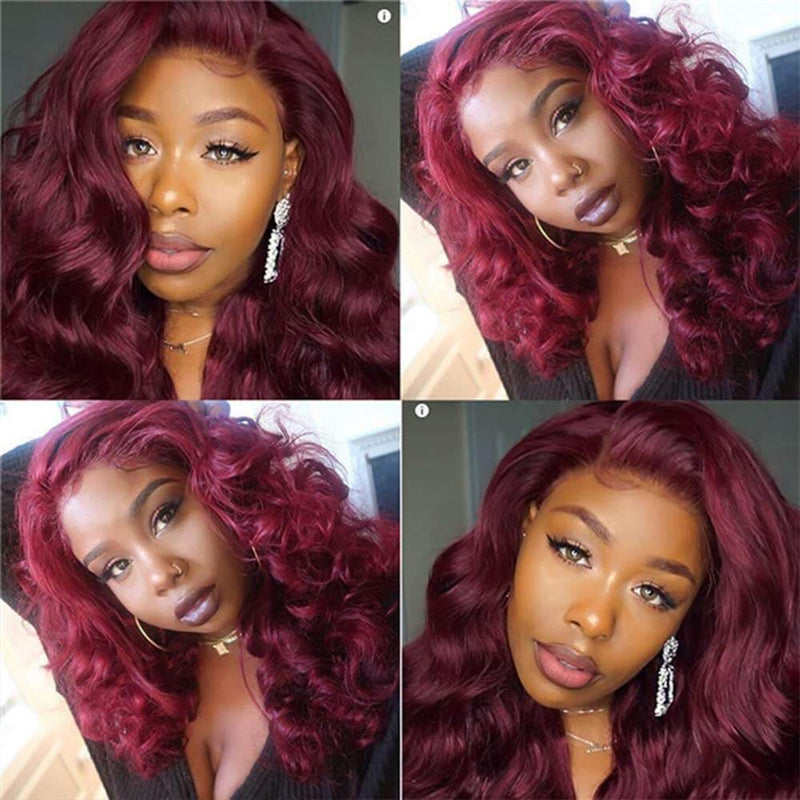 99J Body Wave Lace Front Wigs 100% Virgin Human Hair Burgundy Wigs