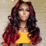 Long Highlight Red Burgundy Body Wave Lace Front Wigs 100% Virgin Human Hair