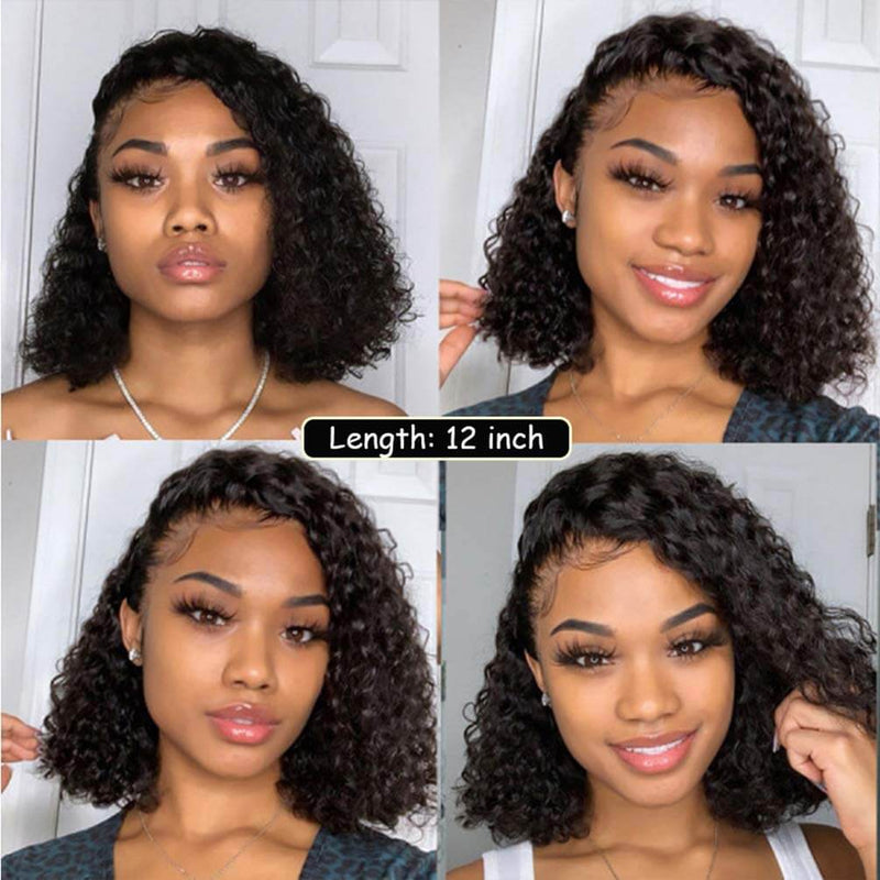 13x6 Curly Bob Lace Front Virgin Human Hair Wig Pre-Pluceked with Baby Hair