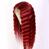 Red Deep Wave Hair Lace Front Wigs 100% Virgin Human Hair Burgundy Wigs