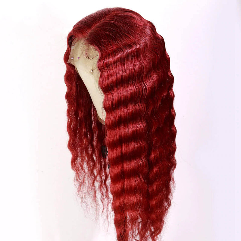 Red Deep Wave Hair Lace Front Wigs 100% Virgin Human Hair Burgundy Wigs