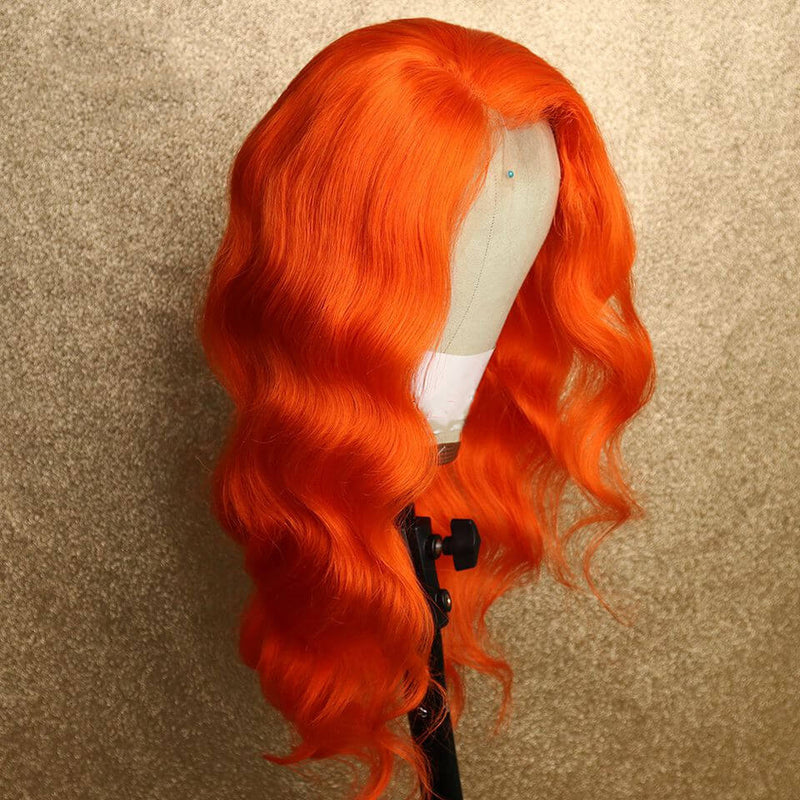 Luxurious Bright Orange Body Wave Lace Front Wigs 12A Virgin Human Hair Wigs