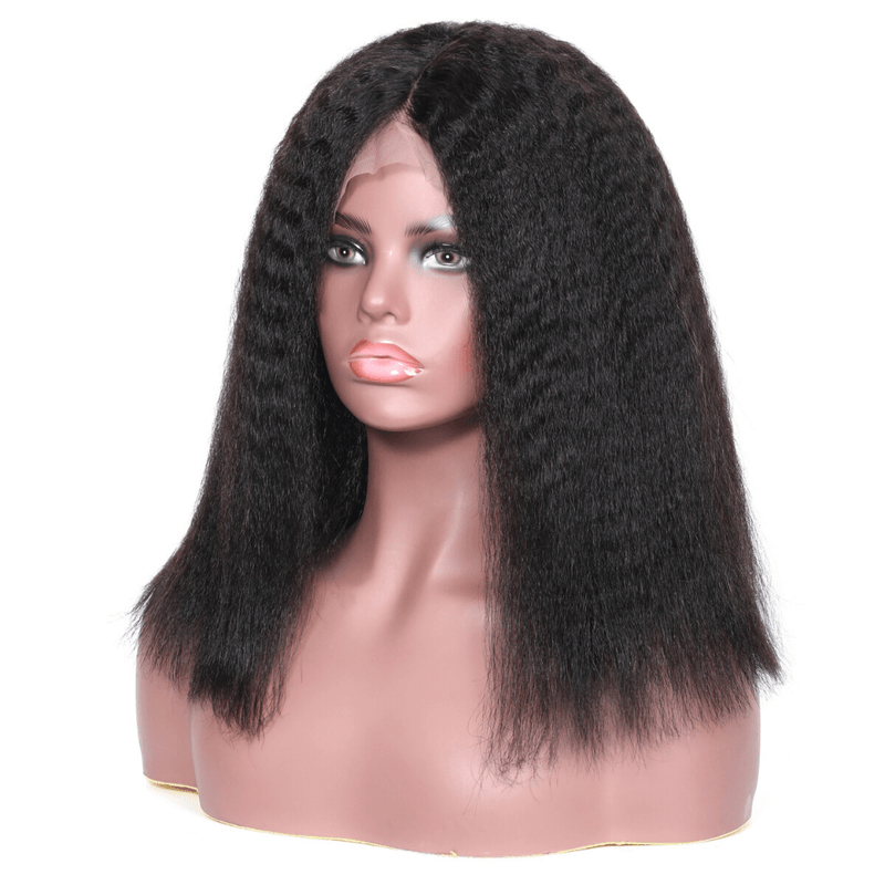 Kinky Straight Bob 12A Virgin Hair 180% Density Lace Front Wigs with Baby Hair