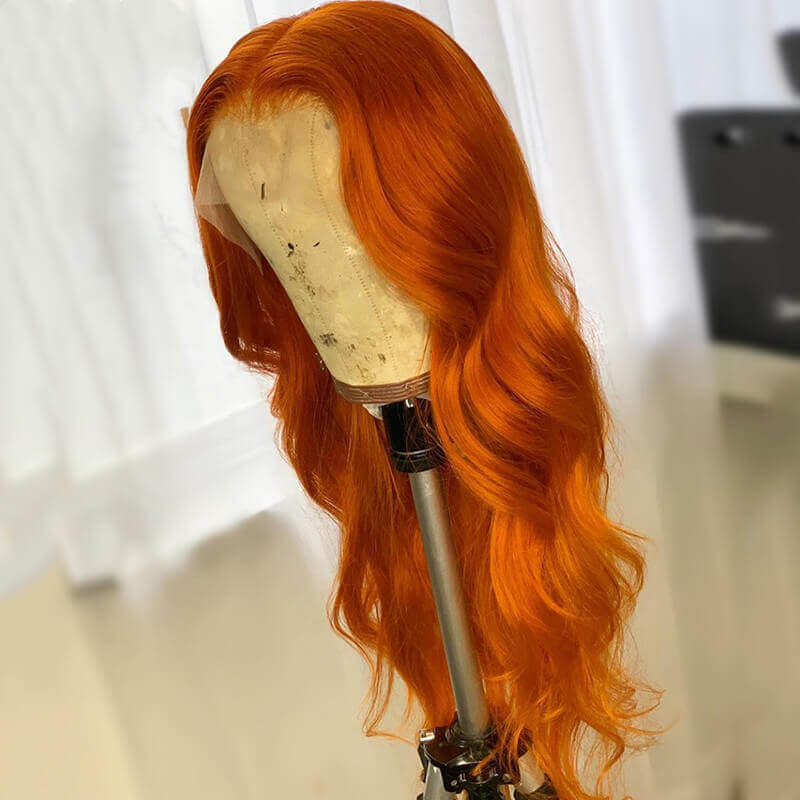 Orange Body Wave Ginger Wavy Remy Human Hair Transparent Lace Front Wigs
