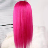 Rose Pink Straight Lace Front Wigs 12A Virgin Human Hair Dark Pink Wigs