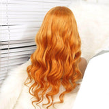 Orange Body Wave Silk Long Wavy Remy Human Hair Transparent Lace Front Wigs