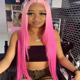 Ombre Pink Straight Transparent Lace Front Wigs 12A Virgin Human Hair