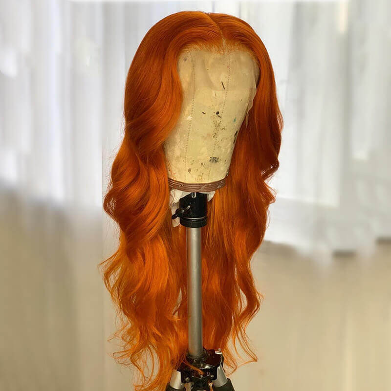 Orange Body Wave Ginger Wavy Remy Human Hair Transparent Lace Front Wigs