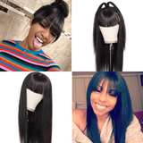 Straight Long Silk Virgin Hair Transparent Lace Front Wigs with Bangs
