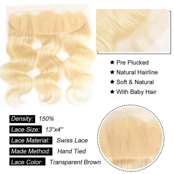 Brazilian 613 Blonde Body Wave 13x4 Lace Frontal with 3 PCS Top Quality Bundles