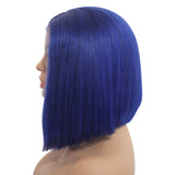 Short Straight Blue Bob Virgin Human Hair 200% Density Lace Front Wigs
