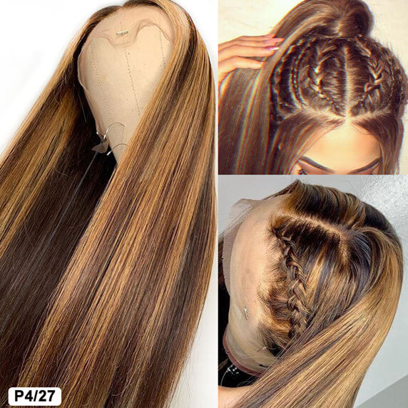 Classic Straight Highlight 180% Density Lace Front Wigs 100% Virgin Human Hair