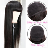 Long Silk Virgin Hair Straight Lace Front Wigs with Bangs For Black Women