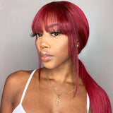 Red Straight Lace Front Wig with Bangs 100% Virgin Hair 200% Density Wigs