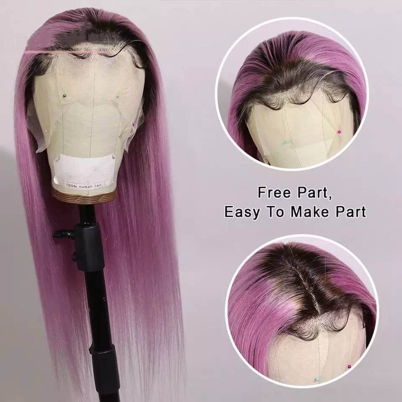 Ombre #4/Purple Straight Lace Front Wigs 100% Virgin Human Hair with Baby Hair