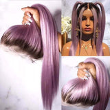 Ombre #4/Purple Straight Lace Front Wigs 100% Virgin Human Hair with Baby Hair