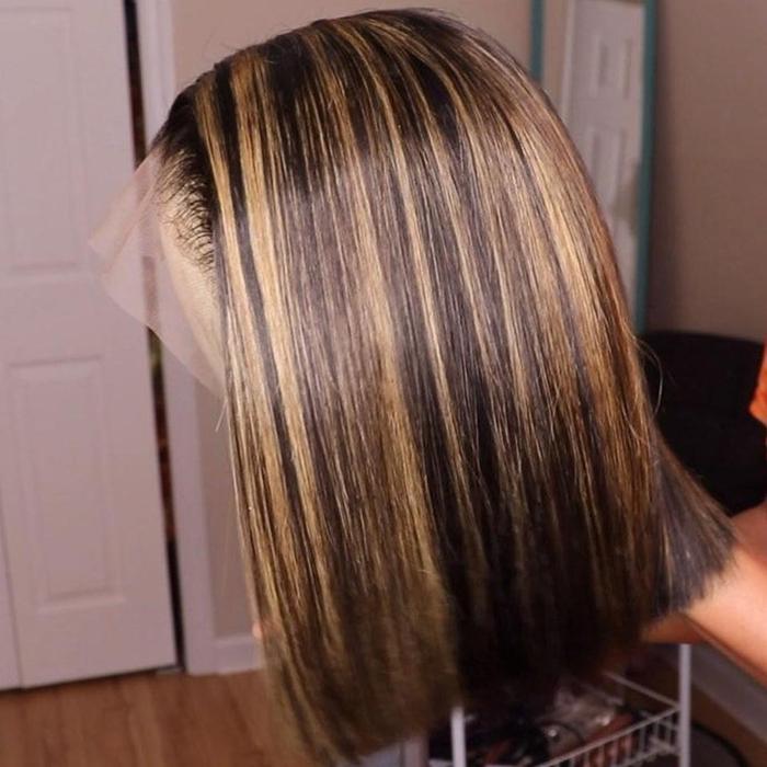 Honey Brown Piano Highlights Colored Straight Bob Lace Frontal Wig