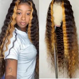 Highlight Wave 100% Virgin Human Hair Lace Front Curly Wigs with Baby Hair